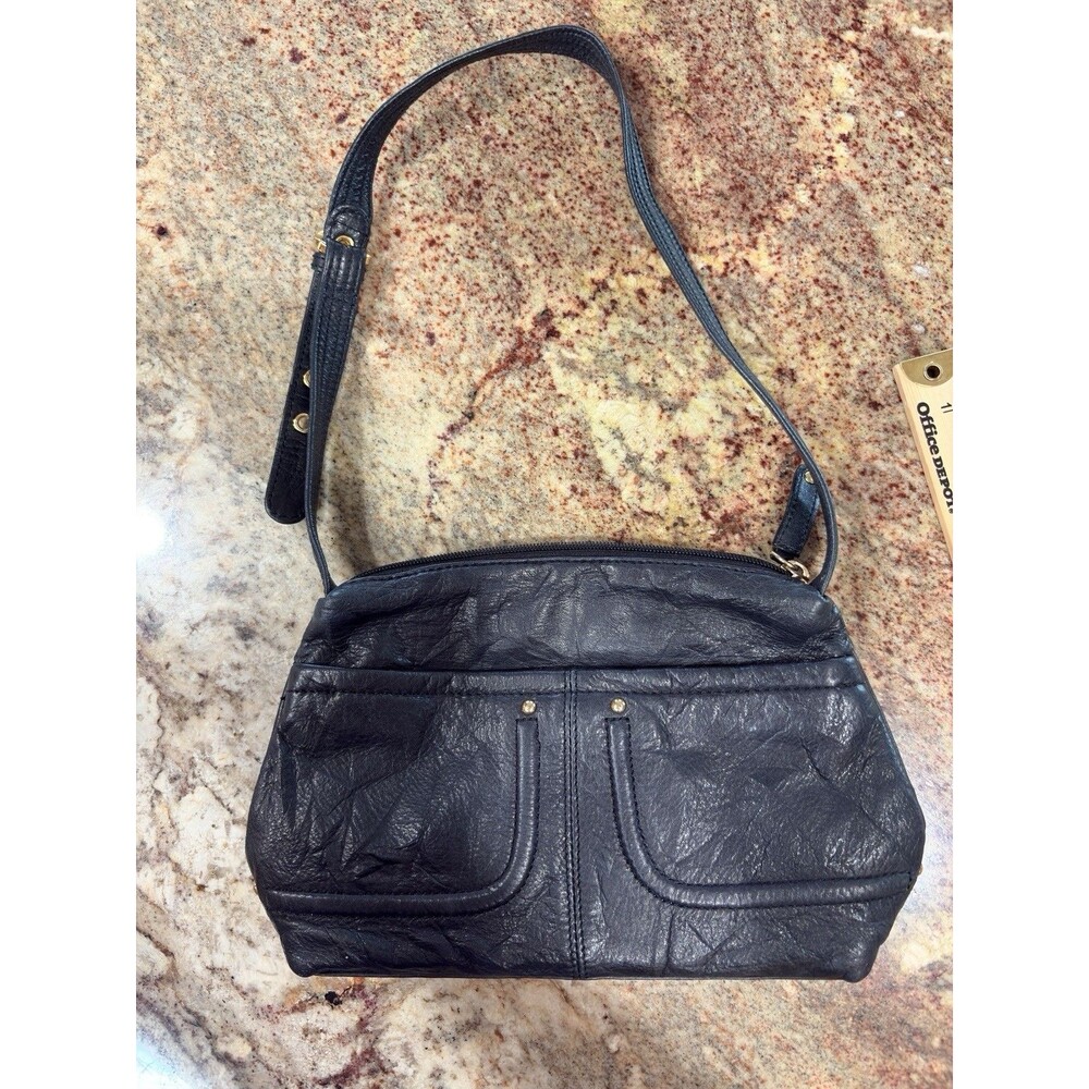 Stone Mountain Vintage Black Leather Crossbody Purse.  Smaller Size Made In USA - Picture 5 of 8